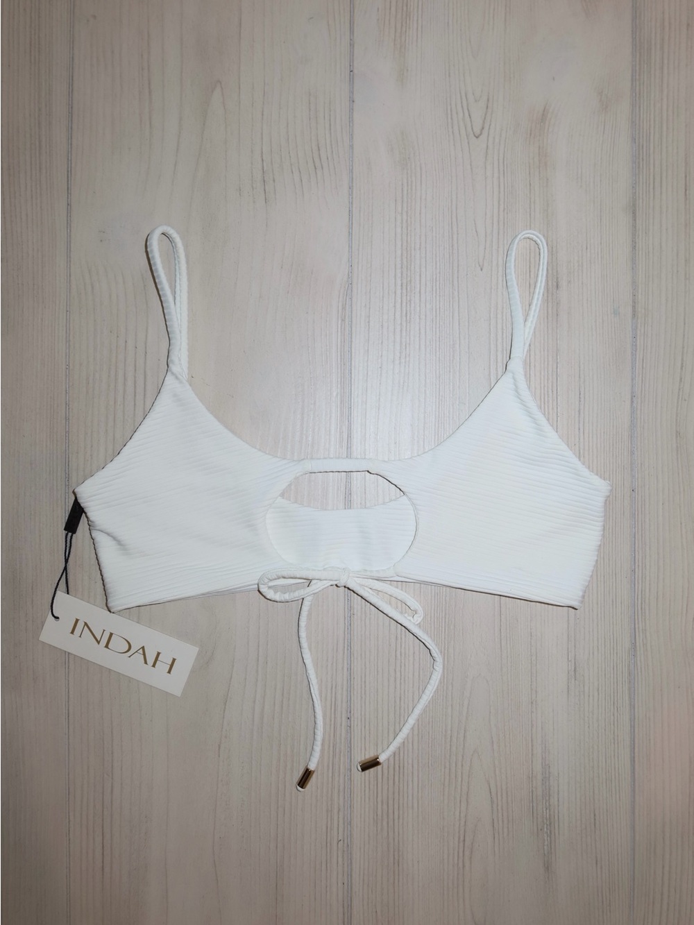 INDAH White Ribbed Cutout Bikini Top Jana Style